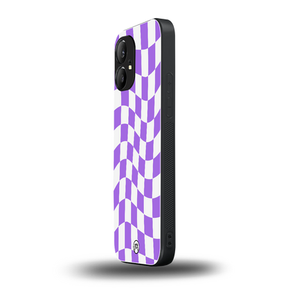 purple white trippy check pattern back phone cover | glass case for nothing phone 1