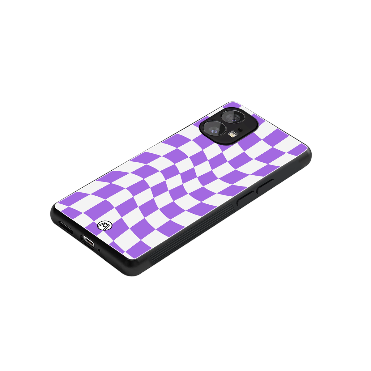purple white trippy check pattern back phone cover | glass case for nothing phone 1