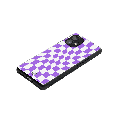 purple white trippy check pattern back phone cover | glass case for nothing phone 1