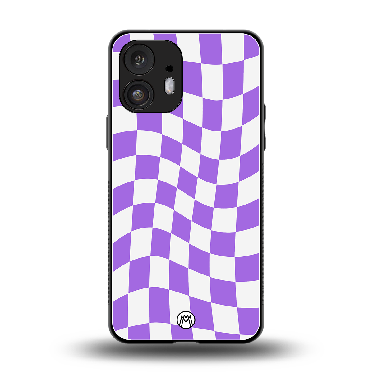 purple white trippy check pattern back phone cover | glass case for nothing phone 2