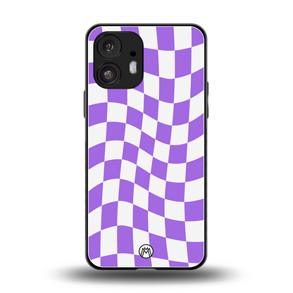 purple white trippy check pattern back phone cover | glass case for nothing phone 2