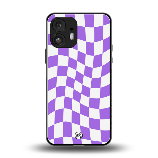 purple white trippy check pattern back phone cover | glass case for nothing phone 2