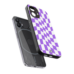 purple white trippy check pattern back phone cover | glass case for nothing phone 2