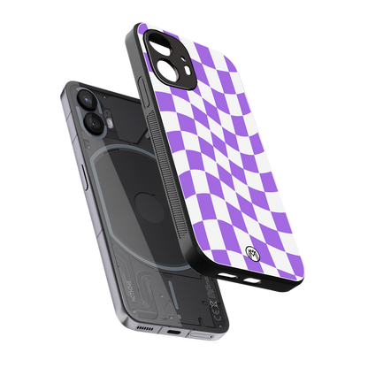 purple white trippy check pattern back phone cover | glass case for nothing phone 2
