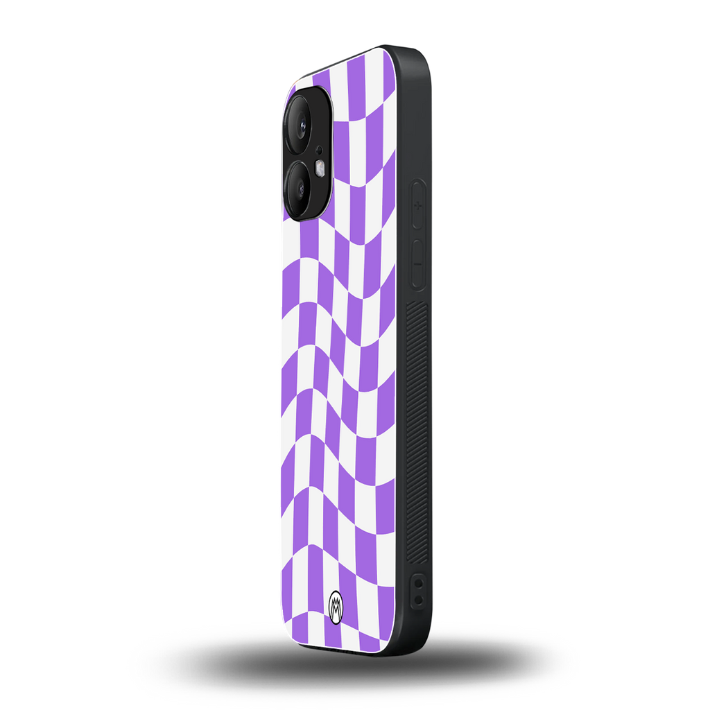 purple white trippy check pattern back phone cover | glass case for nothing phone 2