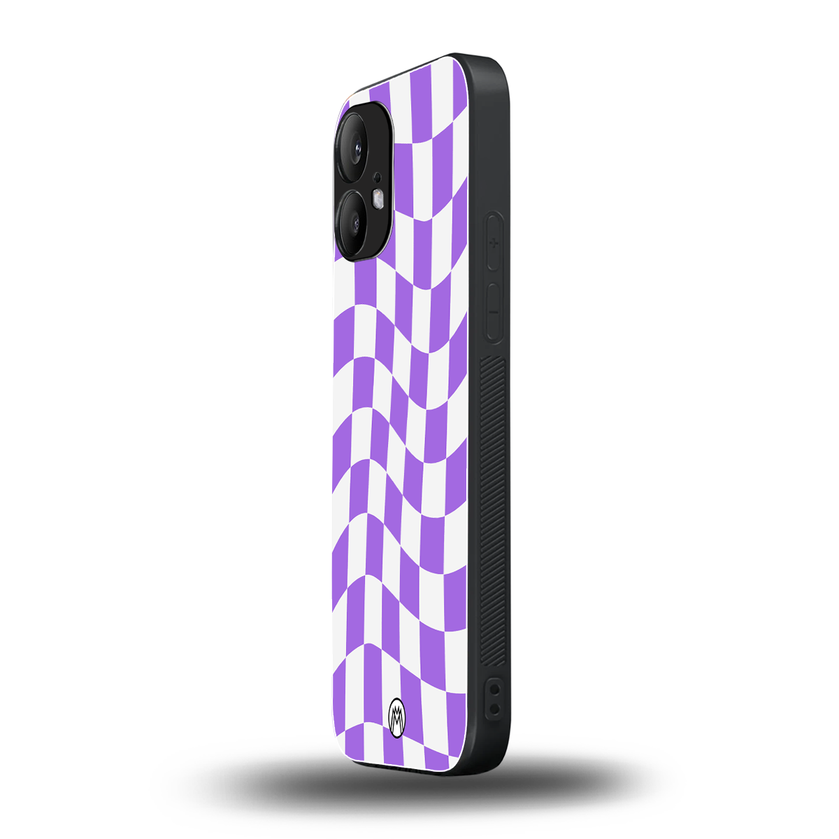purple white trippy check pattern back phone cover | glass case for nothing phone 2