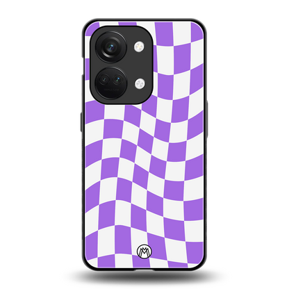 purple white trippy check pattern back phone cover | glass case for oneplus nord 3