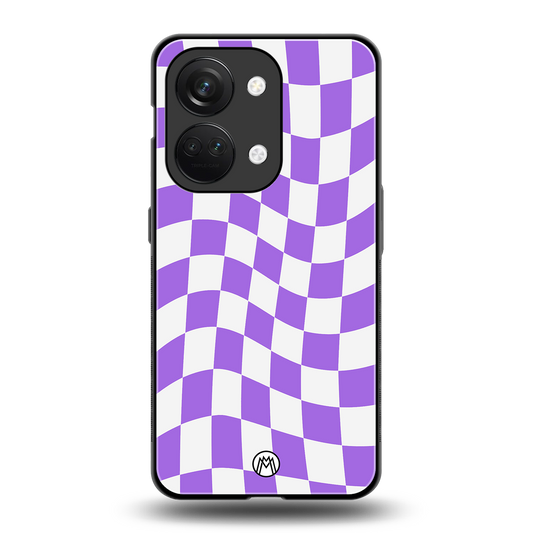 purple white trippy check pattern back phone cover | glass case for oneplus nord 3