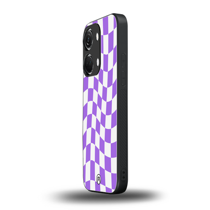 purple white trippy check pattern back phone cover | glass case for oneplus nord 3
