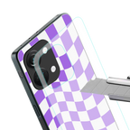purple white trippy check pattern back phone cover | glass case for oneplus nord 3