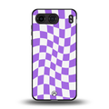 purple white trippy check pattern back phone cover | glass case for oneplus nord 4