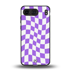 purple white trippy check pattern back phone cover | glass case for oneplus nord 4