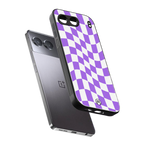purple white trippy check pattern back phone cover | glass case for oneplus nord 4