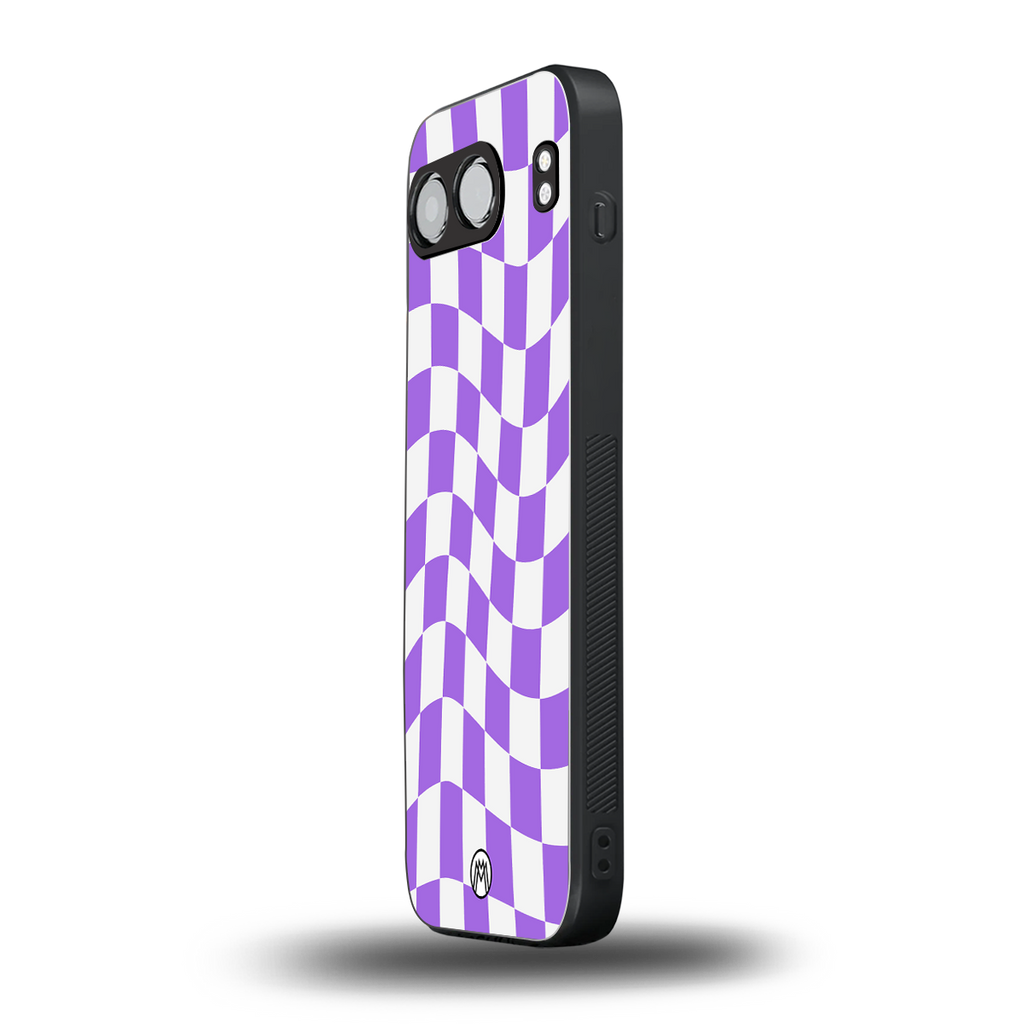 purple white trippy check pattern back phone cover | glass case for oneplus nord 4