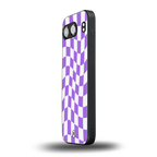 purple white trippy check pattern back phone cover | glass case for oneplus nord 4