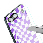 purple white trippy check pattern back phone cover | glass case for oneplus nord 4