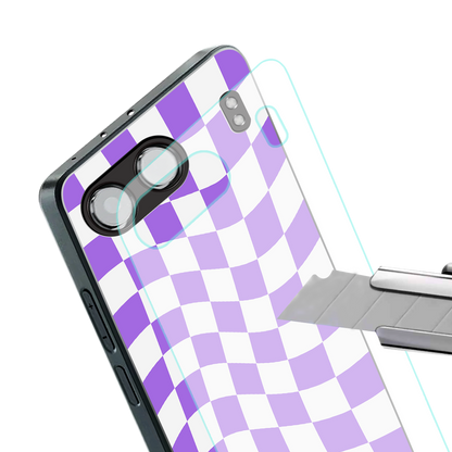 purple white trippy check pattern back phone cover | glass case for oneplus nord 4