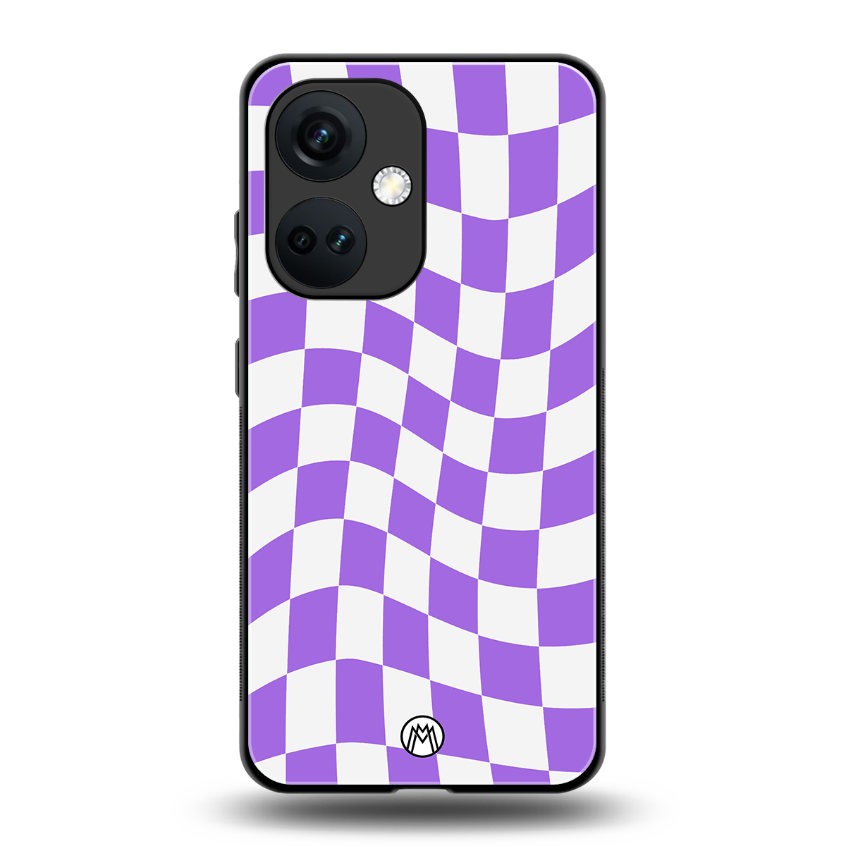 purple white trippy check pattern back phone cover | glass case for oneplus nord ce 3