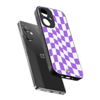 purple white trippy check pattern back phone cover | glass case for oneplus nord ce 3