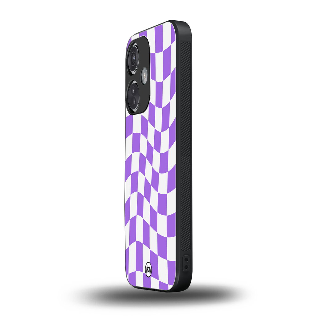 purple white trippy check pattern back phone cover | glass case for oneplus nord ce 3