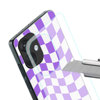 purple white trippy check pattern back phone cover | glass case for oneplus nord ce 3