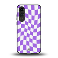 purple white trippy check pattern back phone cover | glass case for oneplus nord ce 4 lite