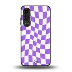 purple white trippy check pattern back phone cover | glass case for oneplus nord ce 4 lite