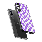 purple white trippy check pattern back phone cover | glass case for oneplus nord ce 4 lite