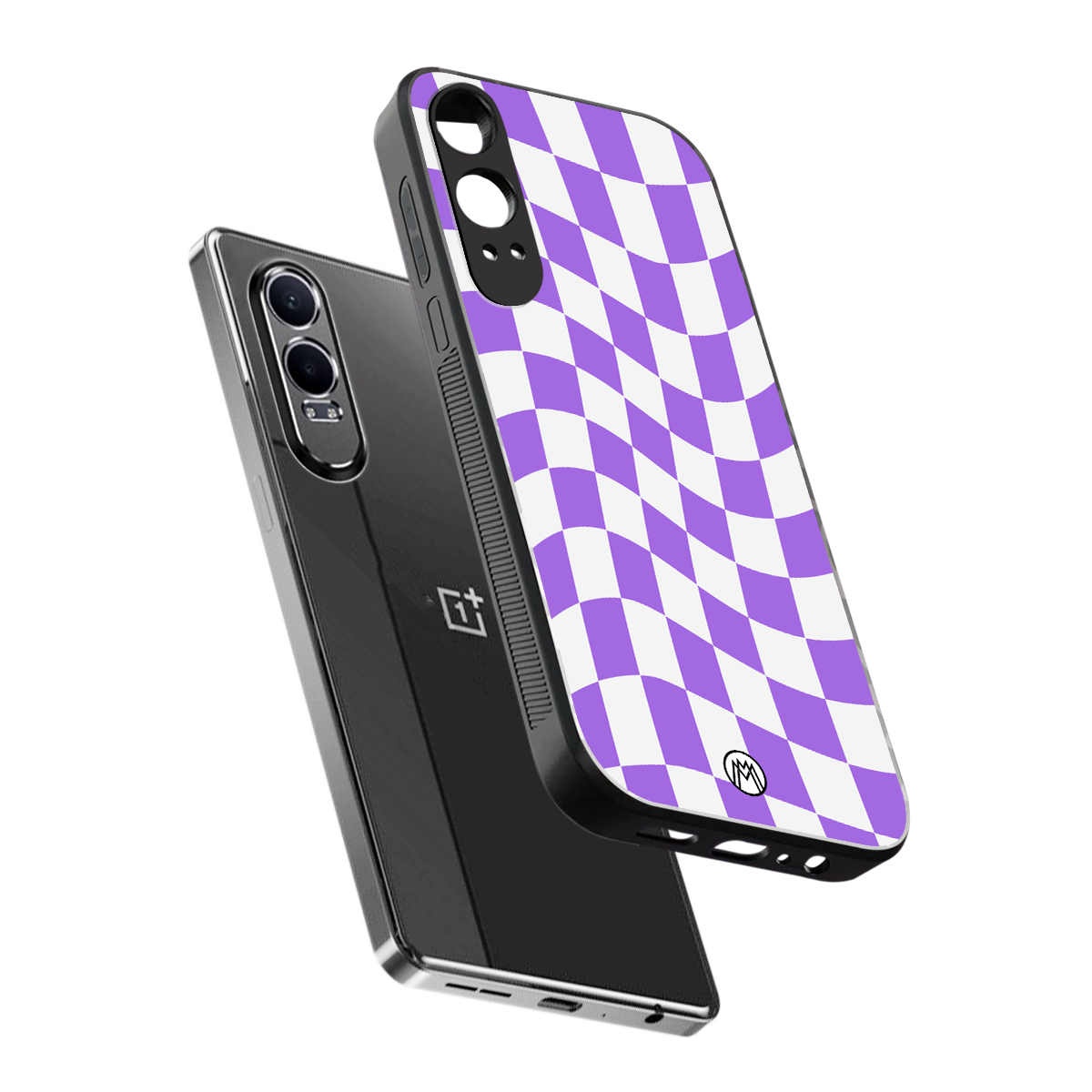 purple white trippy check pattern back phone cover | glass case for oneplus nord ce 4 lite