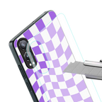 purple white trippy check pattern back phone cover | glass case for oneplus nord ce 4 lite
