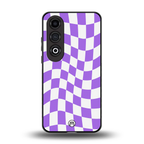 purple white trippy check pattern back phone cover | glass case for oneplus nord ce 4