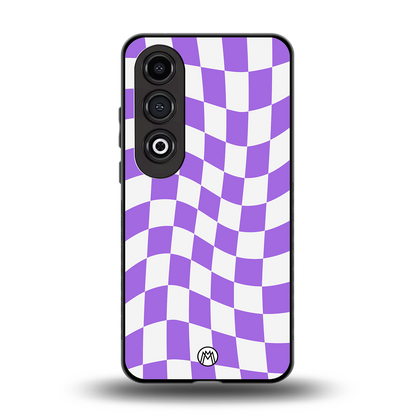 purple white trippy check pattern back phone cover | glass case for oneplus nord ce 4