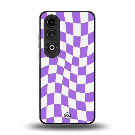 purple white trippy check pattern back phone cover | glass case for oneplus nord ce 4