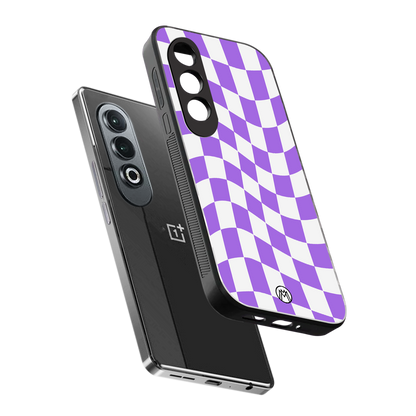 purple white trippy check pattern back phone cover | glass case for oneplus nord ce 4