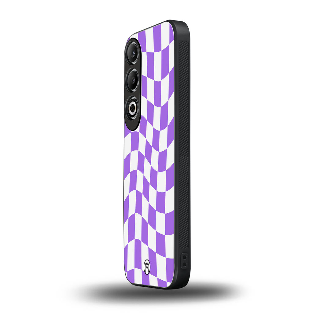 purple white trippy check pattern back phone cover | glass case for oneplus nord ce 4
