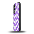 purple white trippy check pattern back phone cover | glass case for oneplus nord ce 4