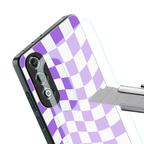 purple white trippy check pattern back phone cover | glass case for oneplus nord ce 4