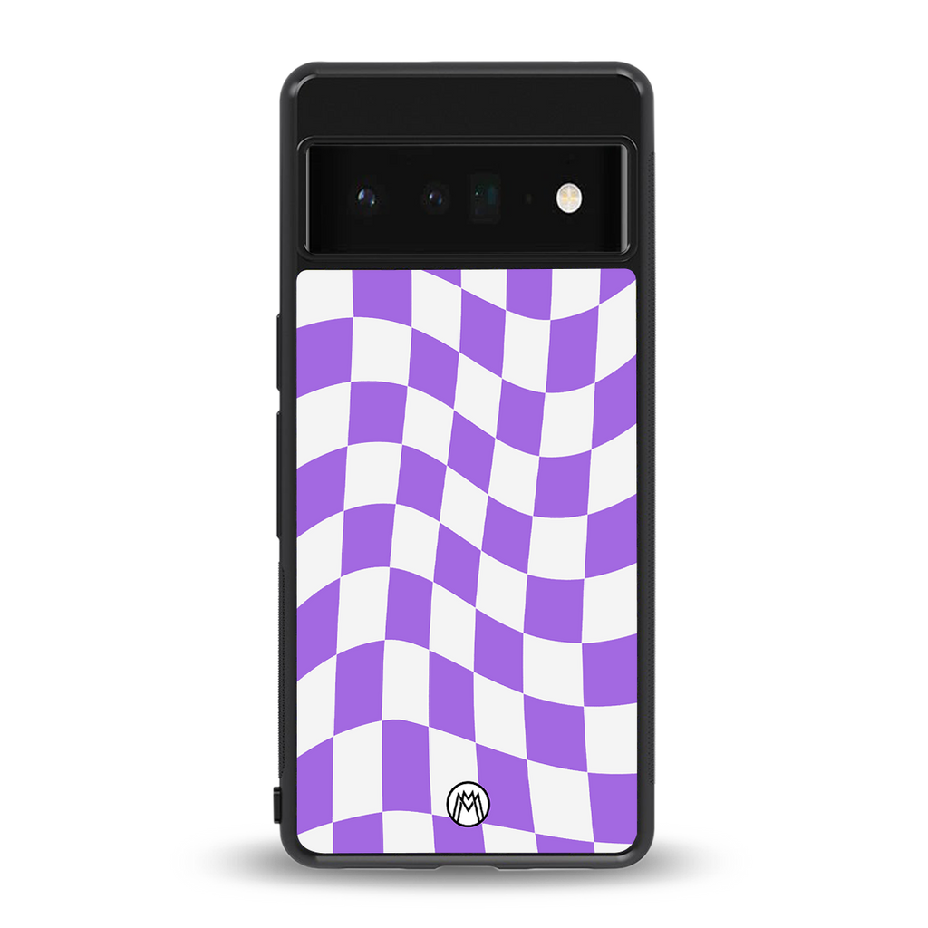 purple white trippy check pattern back phone cover | glass case for google pixel 6 pro
