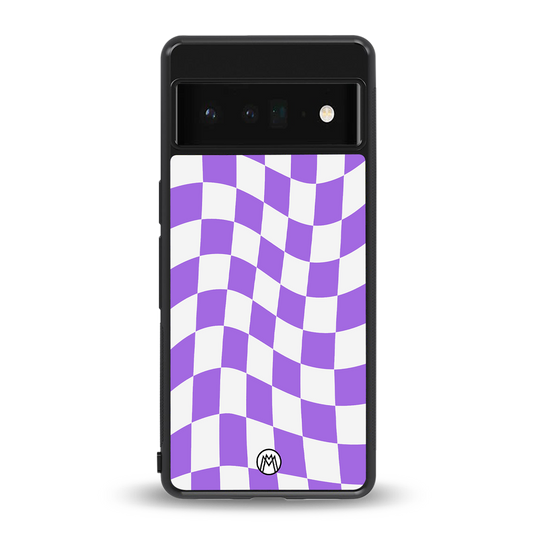 purple white trippy check pattern back phone cover | glass case for google pixel 6 pro
