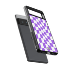 purple white trippy check pattern back phone cover | glass case for google pixel 6 pro
