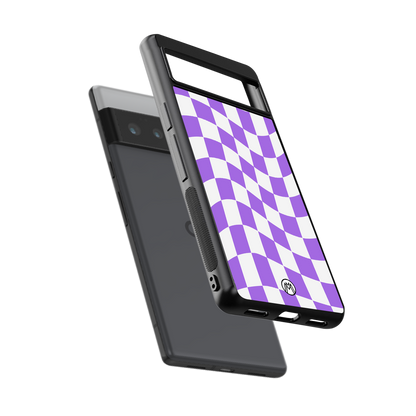 purple white trippy check pattern back phone cover | glass case for google pixel 6 pro