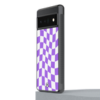 purple white trippy check pattern back phone cover | glass case for google pixel 6 pro
