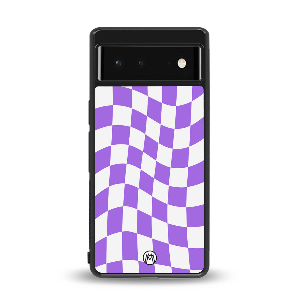 purple white trippy check pattern back phone cover | glass case for google pixel 6