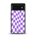 purple white trippy check pattern back phone cover | glass case for google pixel 6