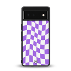 purple white trippy check pattern back phone cover | glass case for google pixel 6