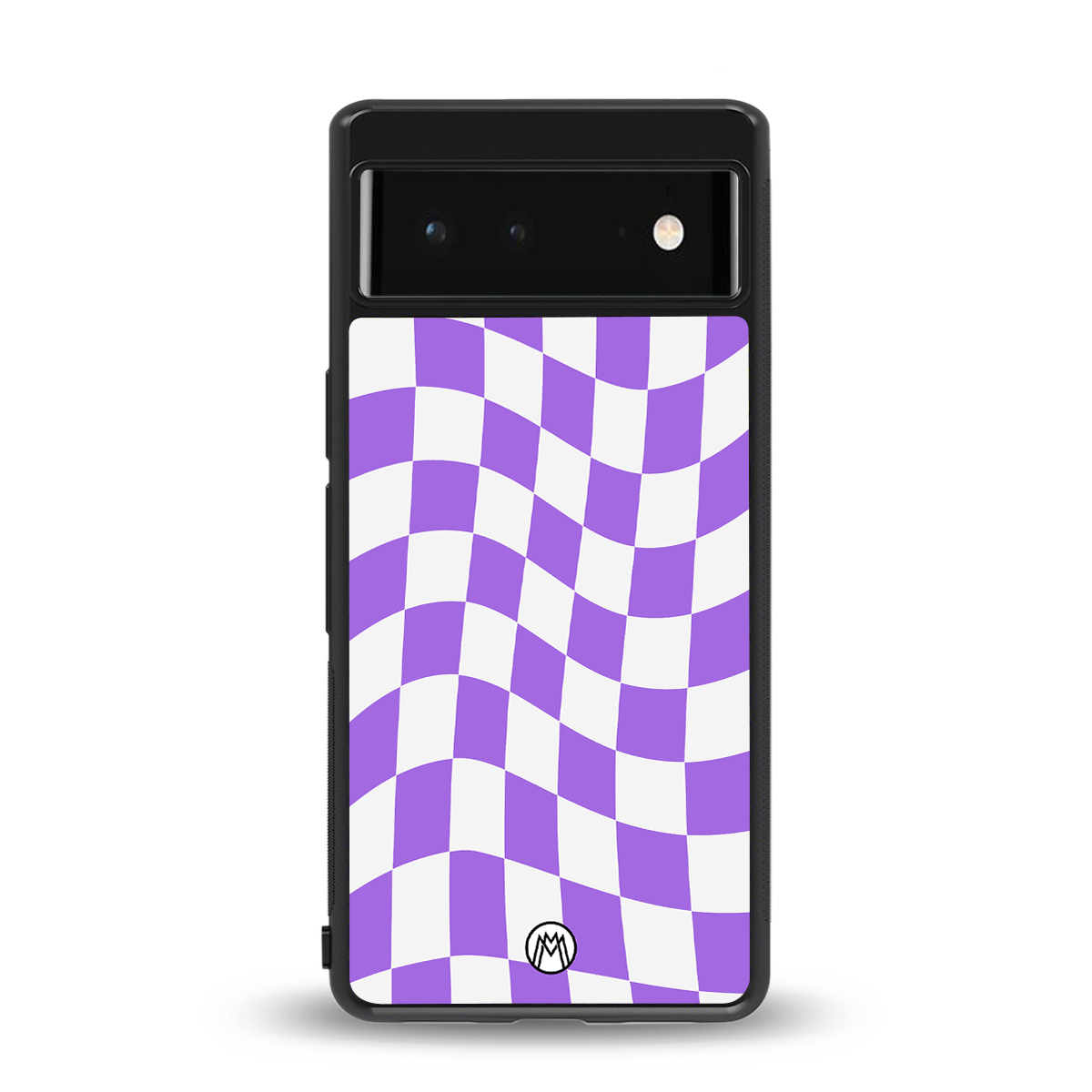 purple white trippy check pattern back phone cover | glass case for google pixel 6