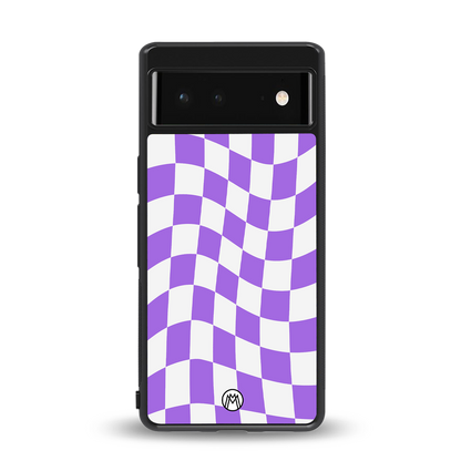 purple white trippy check pattern back phone cover | glass case for Google Pixel 6A