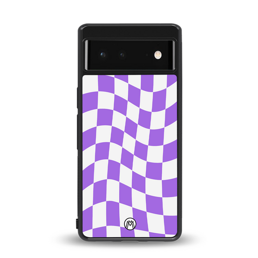 purple white trippy check pattern back phone cover | glass case for Google Pixel 6A