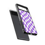 purple white trippy check pattern back phone cover | glass case for google pixel 6