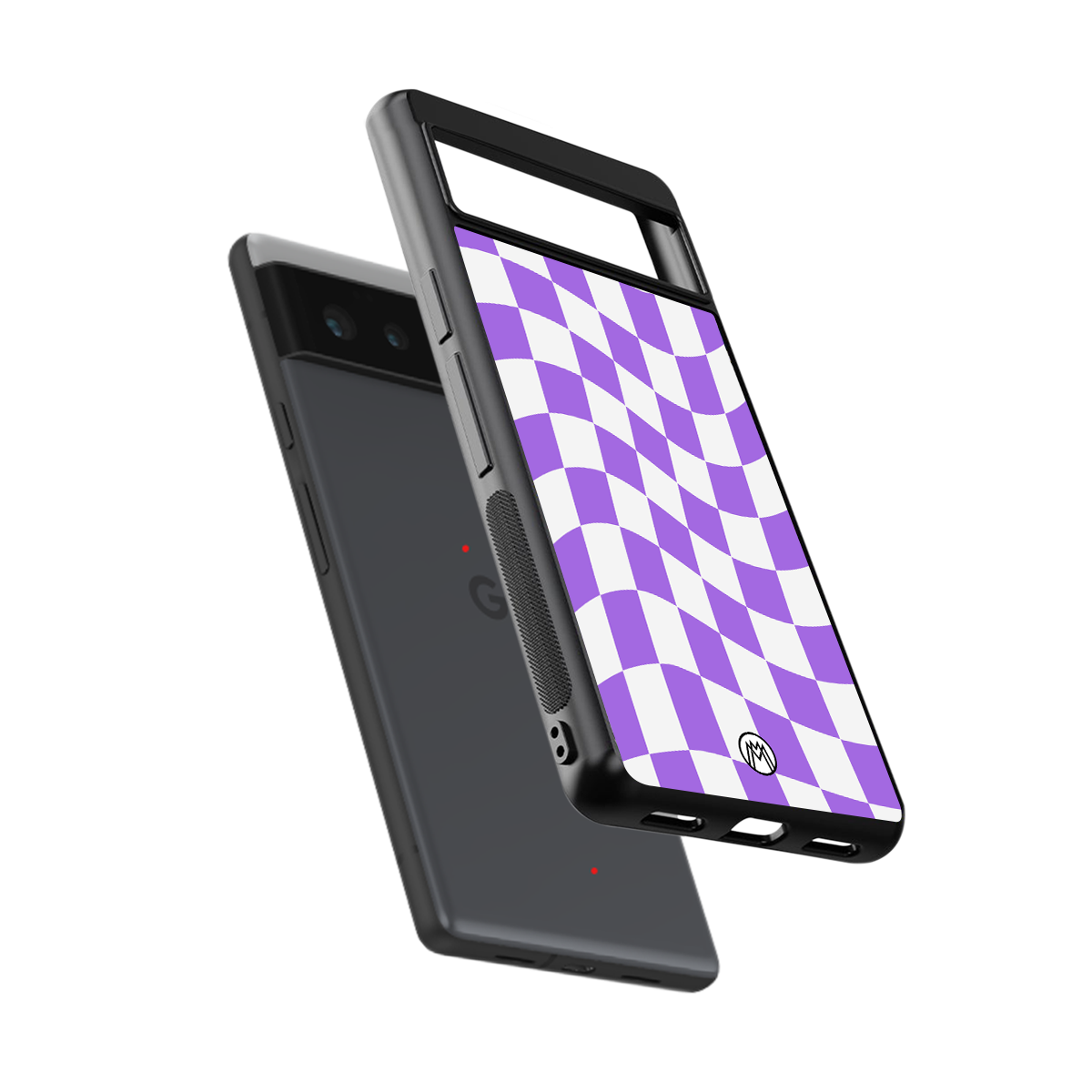 purple white trippy check pattern back phone cover | glass case for google pixel 6